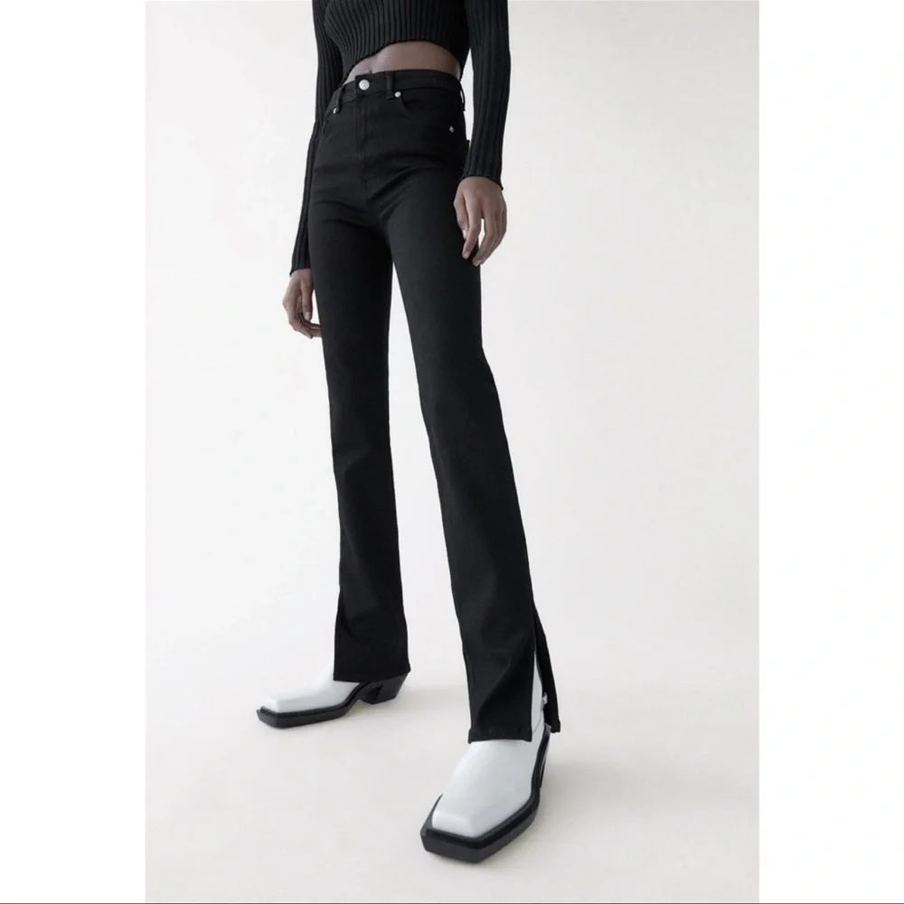 Zara High Rise Split Hem Black Jeans Size 6 | Straight Leg - Picture 1 of 6